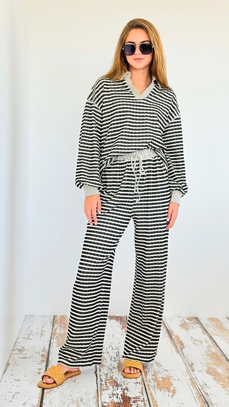 Knitted Striped Collared Top - Black-130 Long Sleeve Tops-Fantastic Fawn-Coastal Bloom Boutique, find the trendiest versions of the popular styles and looks Located in Indialantic, FL