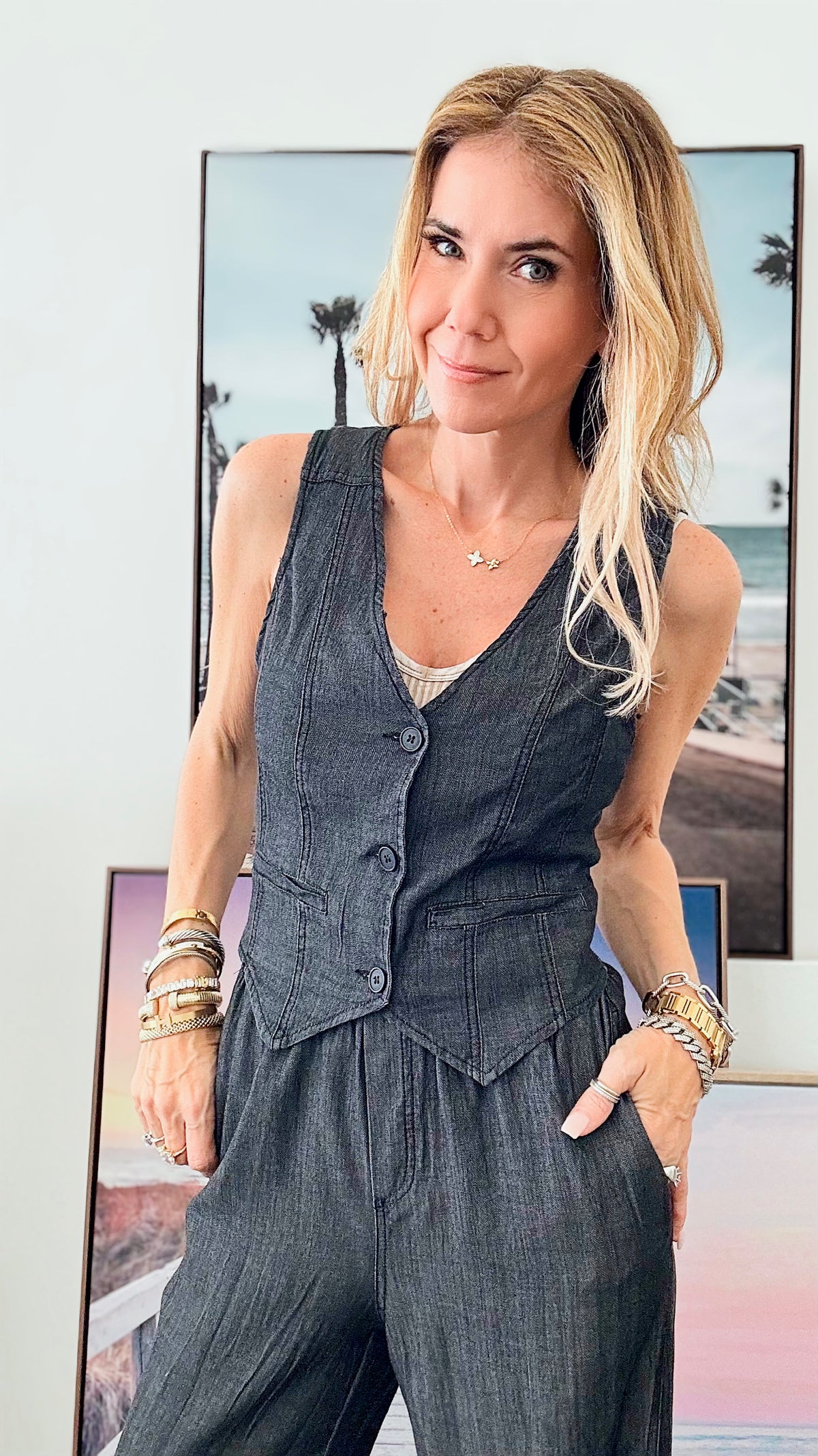 Jerry Denim Vest - Black-100 Sleeveless Tops-Edit By Nine-Coastal Bloom Boutique, find the trendiest versions of the popular styles and looks Located in Indialantic, FL