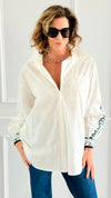 Amour Statement Italian Blouse- White-130 Long Sleeve Tops-Italianissimo/AMIRA-Coastal Bloom Boutique, find the trendiest versions of the popular styles and looks Located in Indialantic, FL
