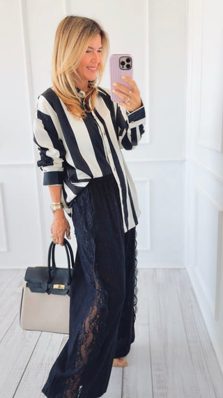 Lace Trim Pants - Black