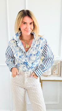 Garden Poise Mixed-Print Button Down Top-130 Long Sleeve Tops-JODIFL-Coastal Bloom Boutique, find the trendiest versions of the popular styles and looks Located in Indialantic, FL