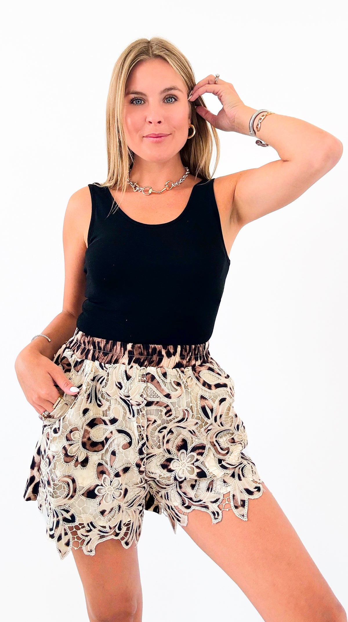 Wild Petals Lace Overlay Shorts-170 Bottoms-Rousseau-Coastal Bloom Boutique, find the trendiest versions of the popular styles and looks Located in Indialantic, FL
