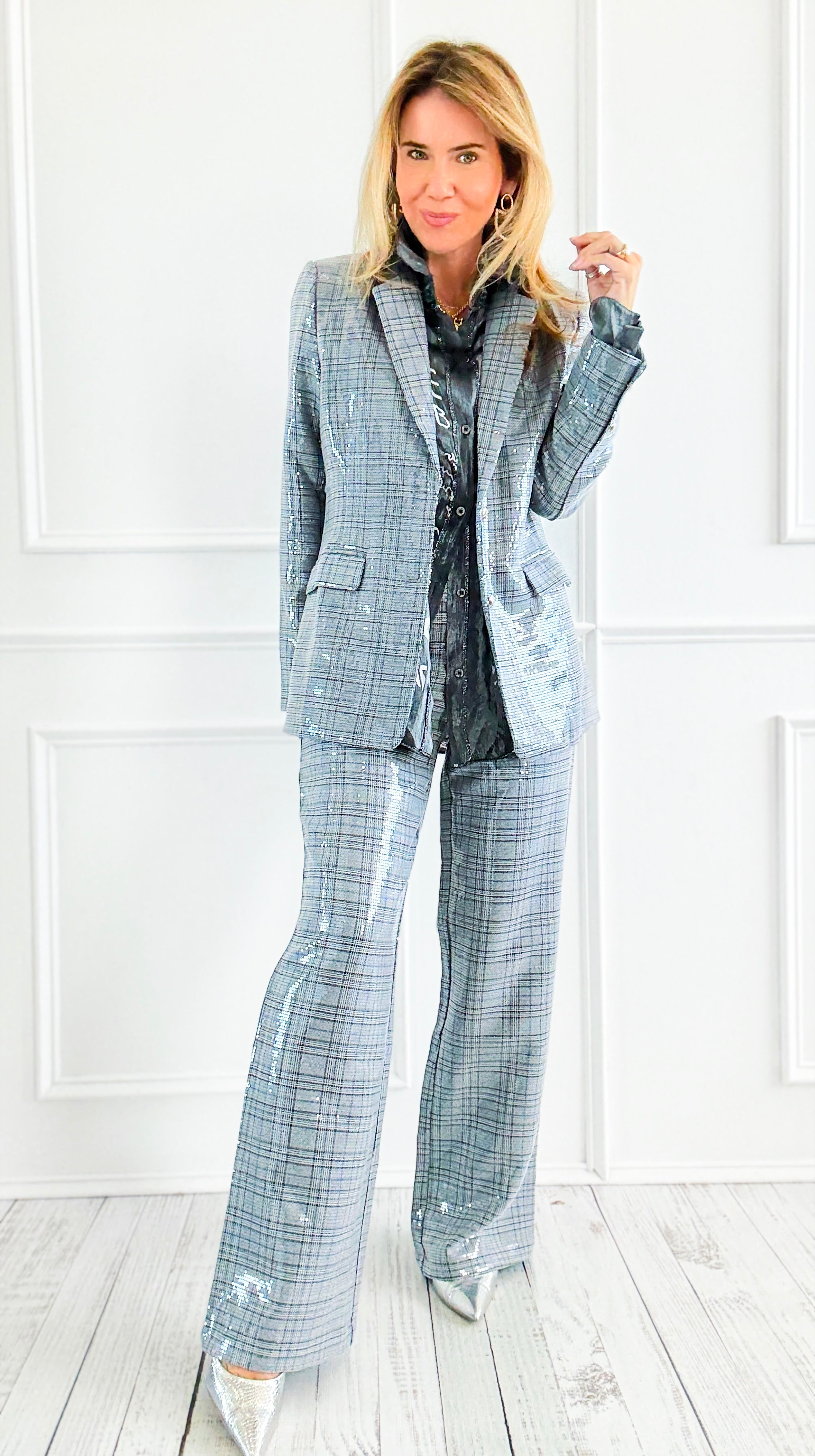 Disco Grid Sequin Pants-170 Bottoms-Fate Inc-Coastal Bloom Boutique, find the trendiest versions of the popular styles and looks Located in Indialantic, FL
