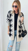 Bold Houndstooth Print Cardigan - Black/Cream-150 Cardigan Layers-VENTI6 OUTLET-Coastal Bloom Boutique, find the trendiest versions of the popular styles and looks Located in Indialantic, FL