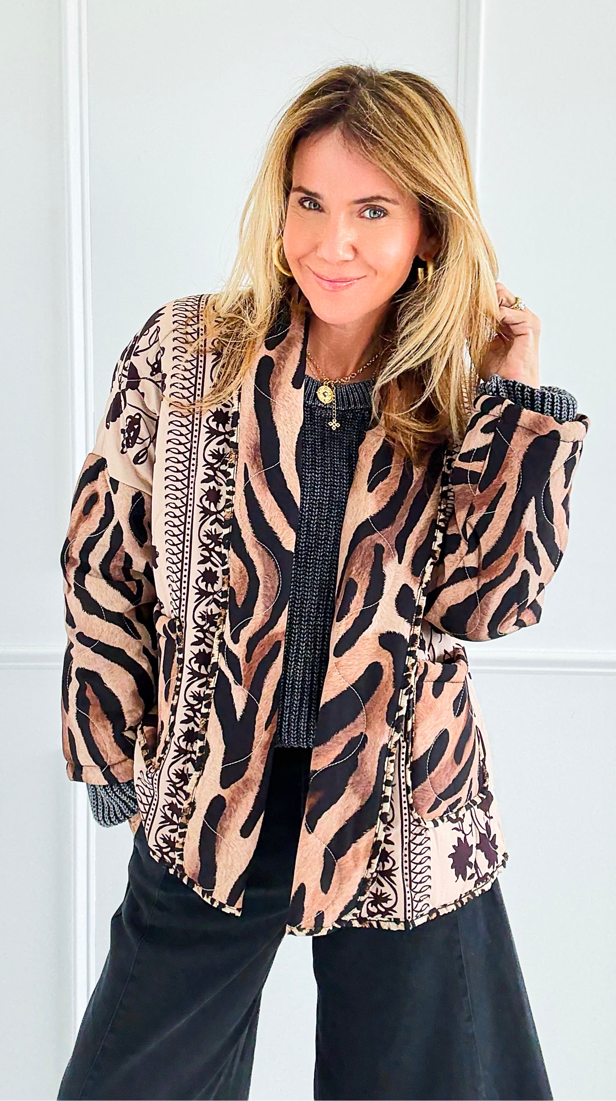 Floral Vines Italian Quilted Jacket-160 Jackets-Italianissimo-Coastal Bloom Boutique, find the trendiest versions of the popular styles and looks Located in Indialantic, FL