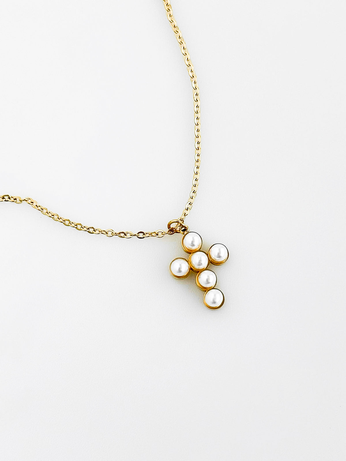 Candace Gold Pearl Cross Necklace-230 Jewelry-NASH GREY-Coastal Bloom Boutique, find the trendiest versions of the popular styles and looks Located in Indialantic, FL