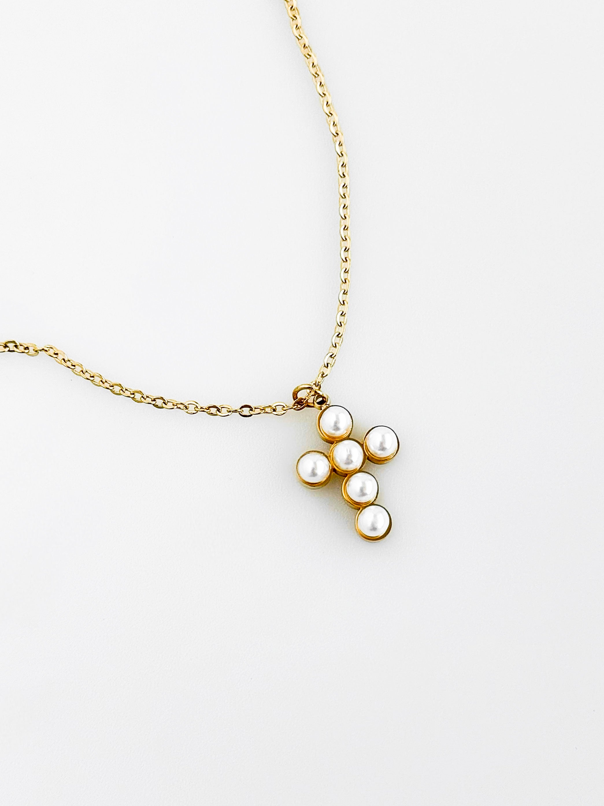 Candace Gold Pearl Cross Necklace-230 Jewelry-NASH GREY-Coastal Bloom Boutique, find the trendiest versions of the popular styles and looks Located in Indialantic, FL