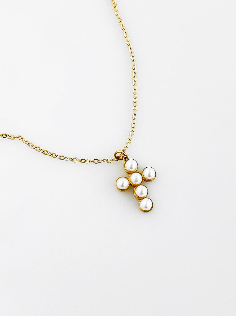 Candace Gold Pearl Cross Necklace-230 Jewelry-NASH GREY-Coastal Bloom Boutique, find the trendiest versions of the popular styles and looks Located in Indialantic, FL