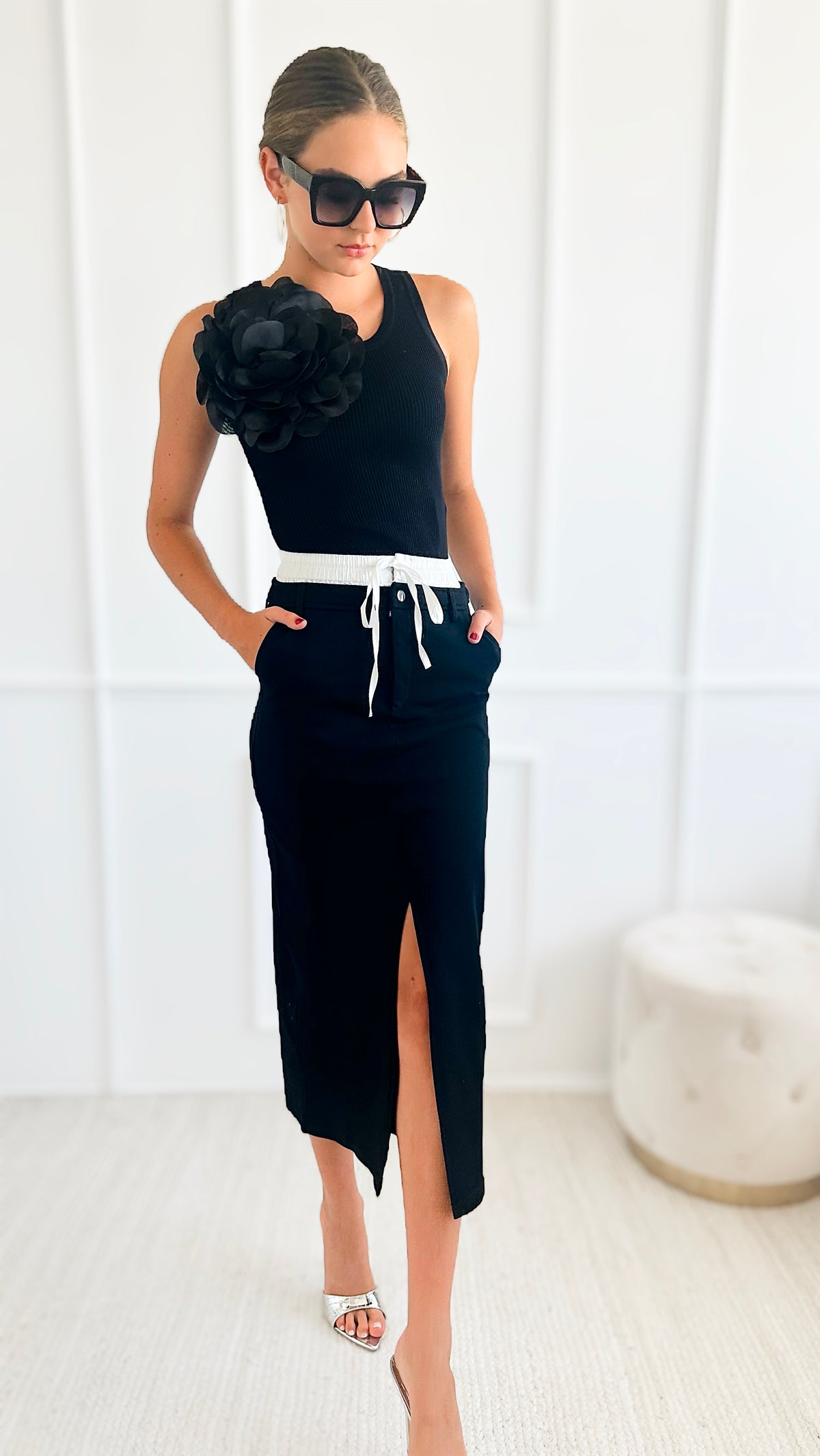 Laila I Mean Business Midi Skirt-Black-170 Bottoms-Galita-Coastal Bloom Boutique, find the trendiest versions of the popular styles and looks Located in Indialantic, FL