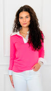 The Frankie Button Down Top - Neon Pink-130 Long Sleeve Tops-EC COLLECTION INC-Coastal Bloom Boutique, find the trendiest versions of the popular styles and looks Located in Indialantic, FL