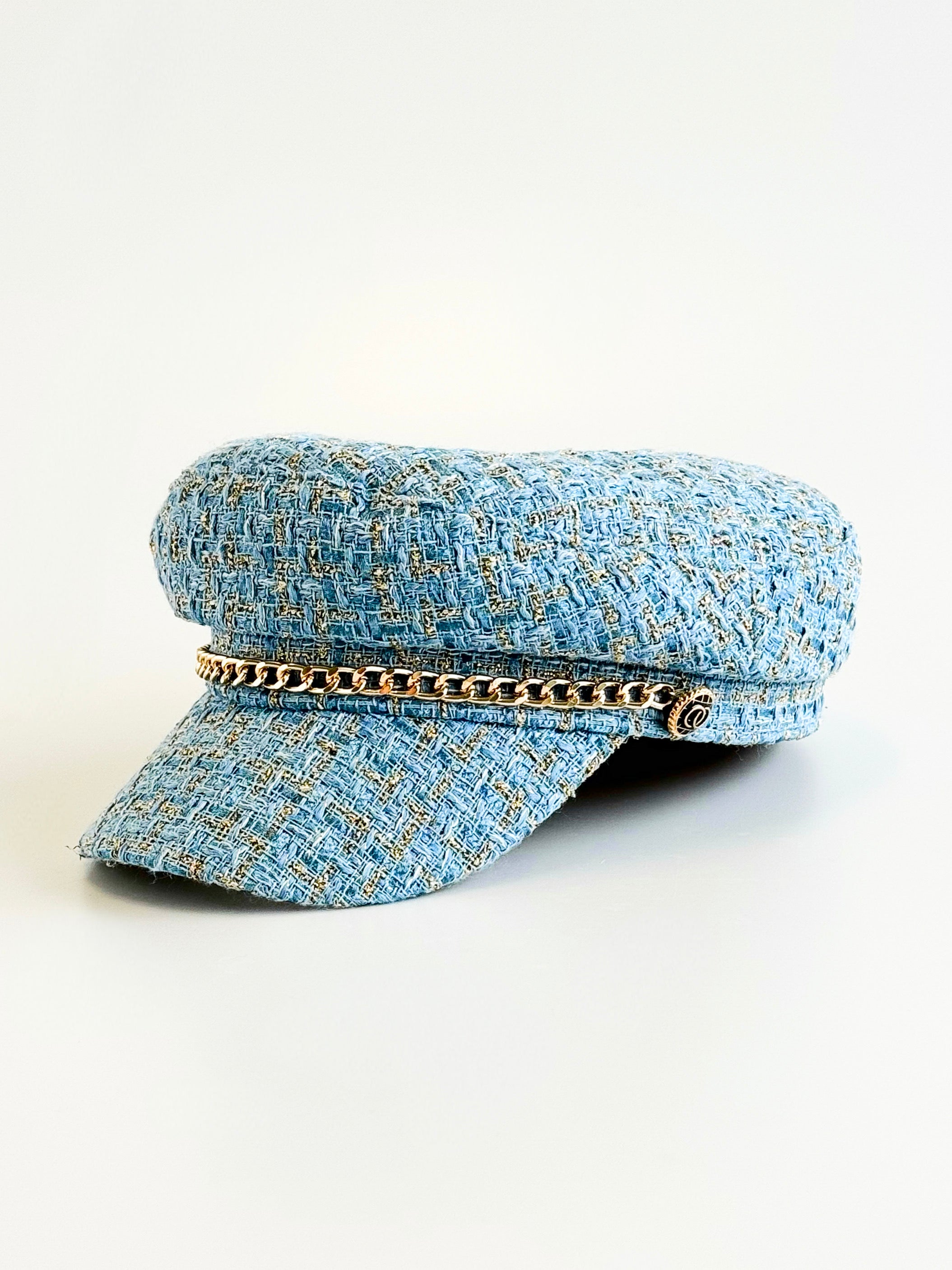 Tweed Beret Chain Hat - Blue-260 Other Accessories-ICCO ACCESSORIES-Coastal Bloom Boutique, find the trendiest versions of the popular styles and looks Located in Indialantic, FL