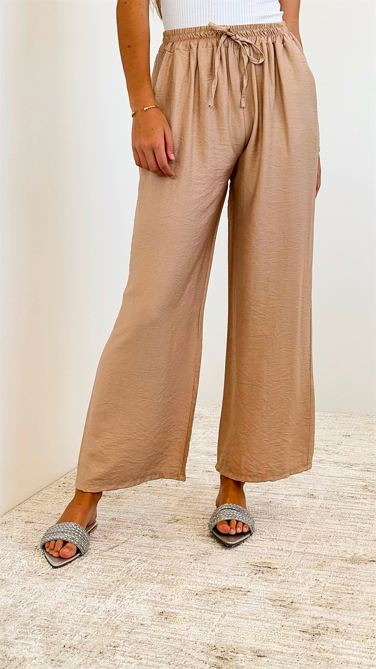 Easy Wear Italian Palazzos- Light Camel-pants-Italianissimo-Coastal Bloom Boutique, find the trendiest versions of the popular styles and looks Located in Indialantic, FL