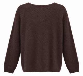 The Luxe Five V- Neck Italian Sweater- Brown