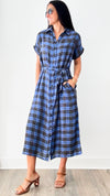 Indigo Plaid Button Down Dress-200 Dresses/Jumpsuits/Rompers-en creme-Coastal Bloom Boutique, find the trendiest versions of the popular styles and looks Located in Indialantic, FL