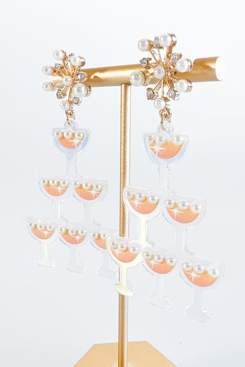 Champagne Glass Tower Drop Earrings-230 Jewelry-Golden Stella-Coastal Bloom Boutique, find the trendiest versions of the popular styles and looks Located in Indialantic, FL