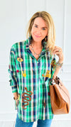 Desert Mirage Plaid Italian Blouse-Green-110 Long Sleeve Tops-TATTOO Z-Coastal Bloom Boutique, find the trendiest versions of the popular styles and looks Located in Indialantic, FL