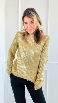 Gold Metallic Ribbed Sweater-140 Sweaters-SUNDAYUP-Coastal Bloom Boutique, find the trendiest versions of the popular styles and looks Located in Indialantic, FL