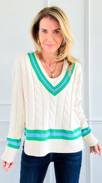 Campus Charm Cable Knit Sweater-140 Sweaters-entro-Coastal Bloom Boutique, find the trendiest versions of the popular styles and looks Located in Indialantic, FL