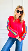 Rainbow Sleeve Statement Sweatshirt-110 Long Sleeve Tops-JODIFL-Coastal Bloom Boutique, find the trendiest versions of the popular styles and looks Located in Indialantic, FL