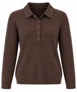 Collared Button Knit Sweater - Brown