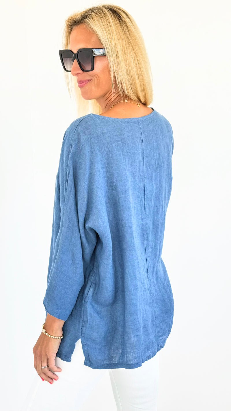 Coastal Charm Italian Linen Top - Steel Blue-100 Sleeveless Tops-Italianissimo-Coastal Bloom Boutique, find the trendiest versions of the popular styles and looks Located in Indialantic, FL