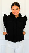 Ruffle & Ready Bow Puffer Vest - Black-vest-Jodifl-Coastal Bloom Boutique, find the trendiest versions of the popular styles and looks Located in Indialantic, FL
