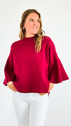 Bell Sleeve Sweater - Cabernet-140 Sweaters-Zenana-Coastal Bloom Boutique, find the trendiest versions of the popular styles and looks Located in Indialantic, FL