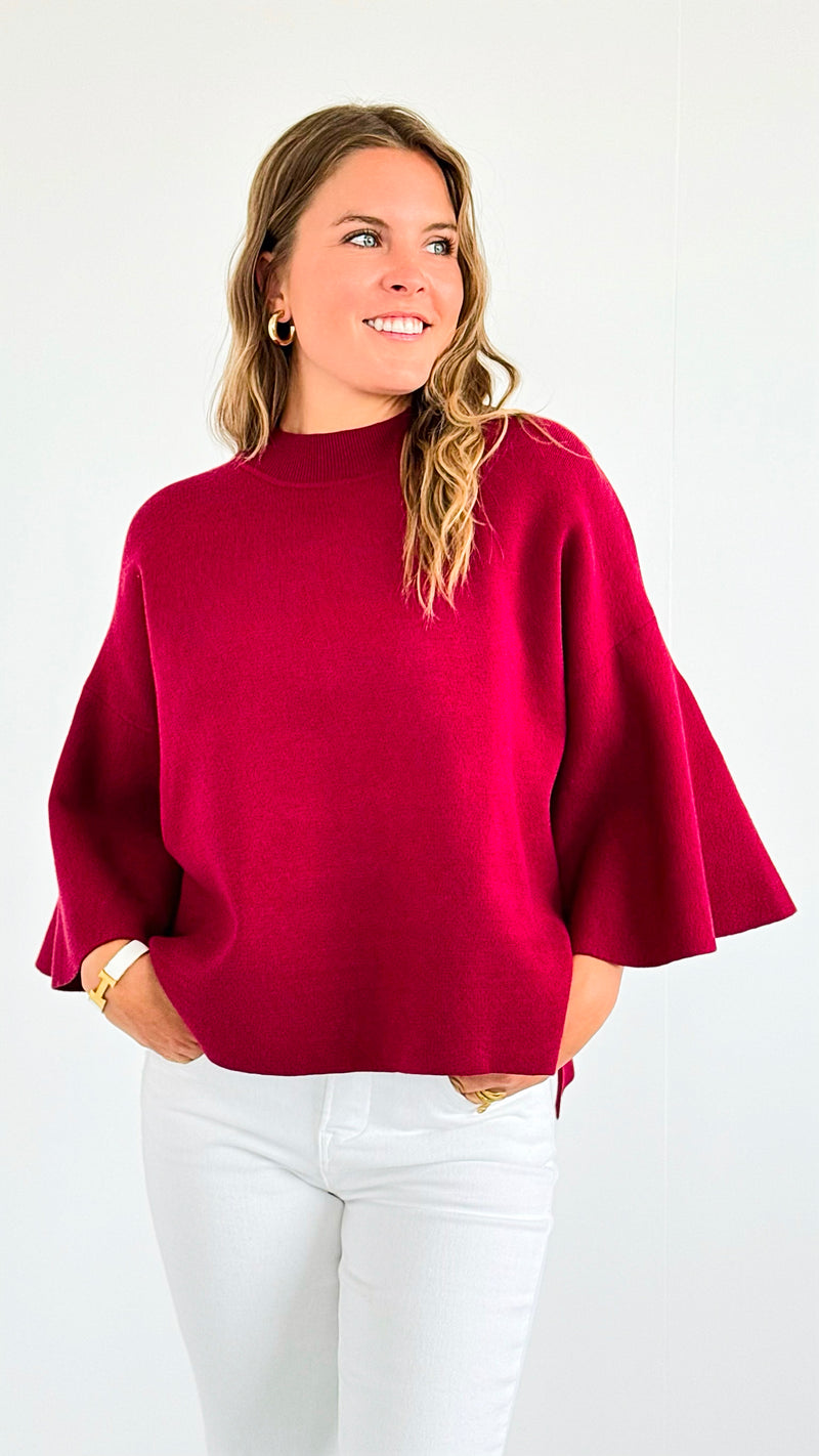 Bell Sleeve Sweater - Cabernet-140 Sweaters-Zenana-Coastal Bloom Boutique, find the trendiest versions of the popular styles and looks Located in Indialantic, FL