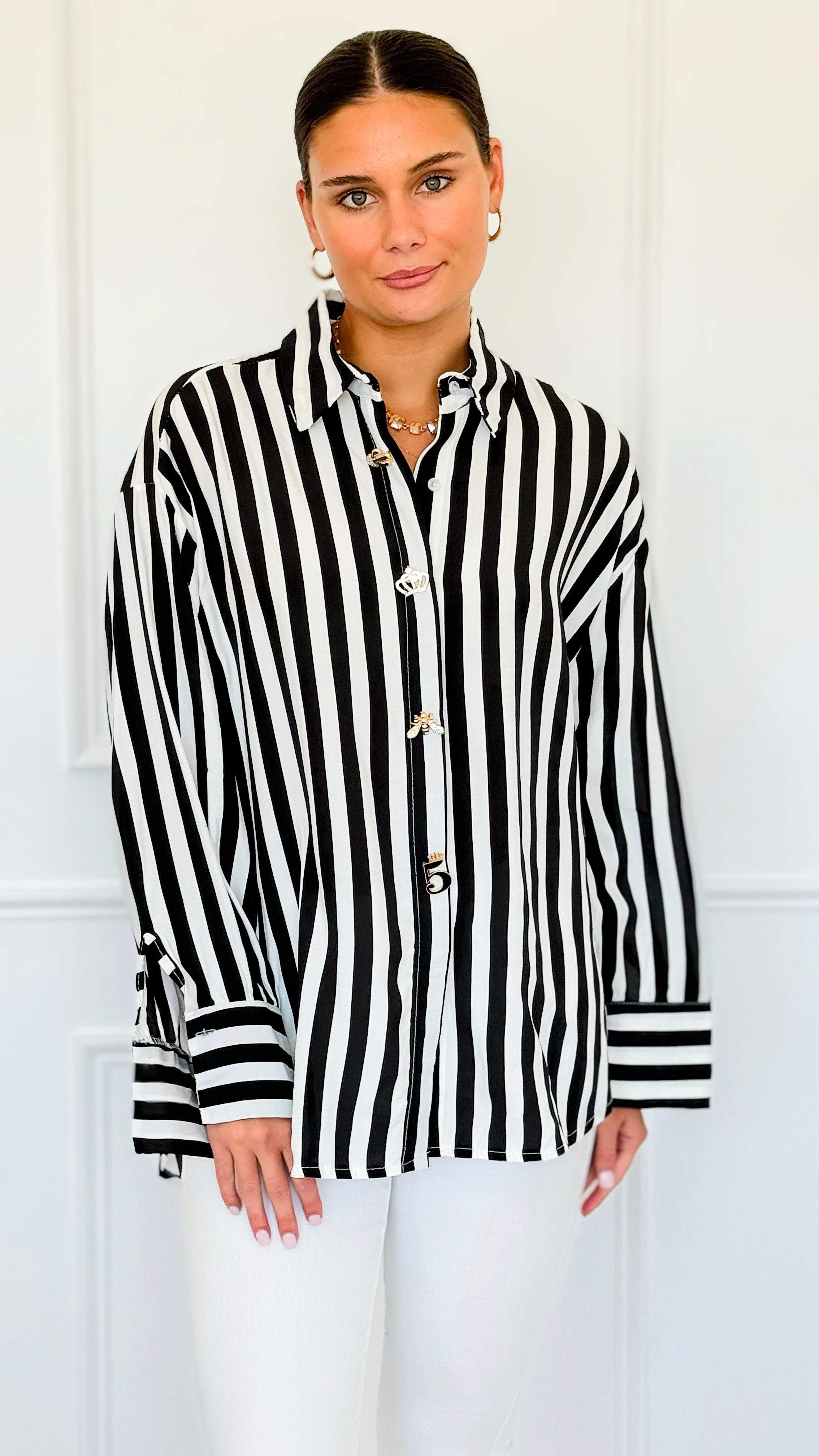 Empire Stripes Italian Blouse-110 Long Sleeve Tops-TATTOO Z-Coastal Bloom Boutique, find the trendiest versions of the popular styles and looks Located in Indialantic, FL