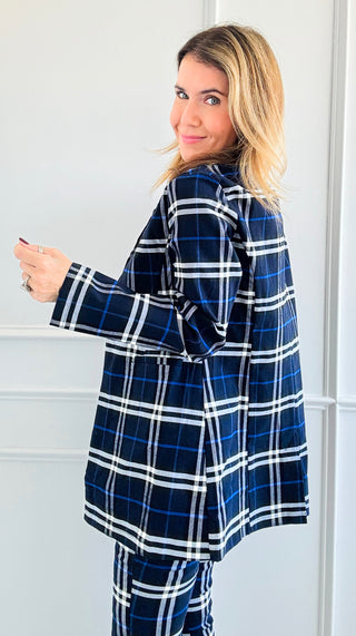 Heritage Plaid Long Blazer - Navy-160 Jackets-Must Have-Coastal Bloom Boutique, find the trendiest versions of the popular styles and looks Located in Indialantic, FL