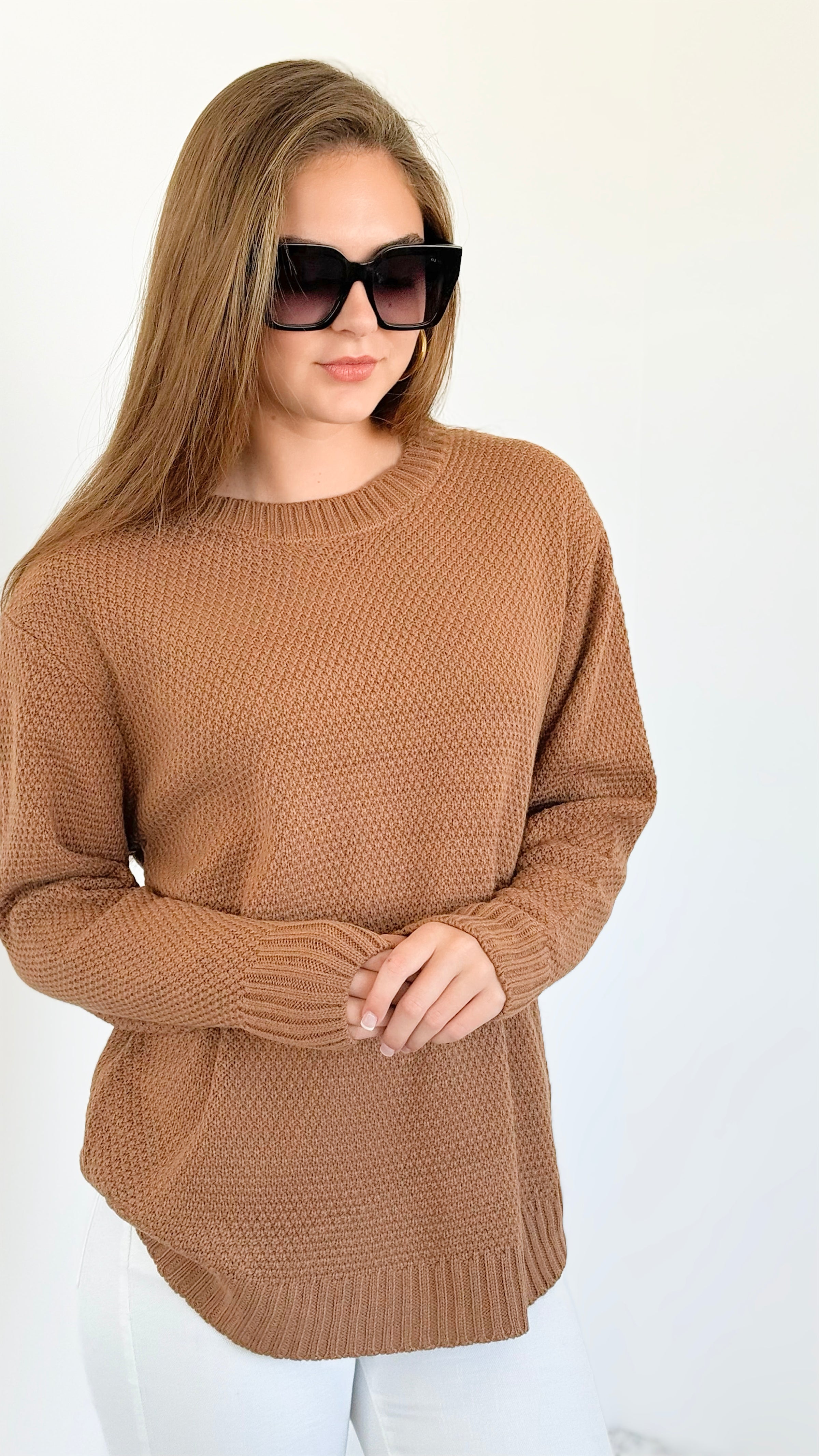Round Neck Basic Sweater - Deep Camel-140 Sweaters-Zenana-Coastal Bloom Boutique, find the trendiest versions of the popular styles and looks Located in Indialantic, FL