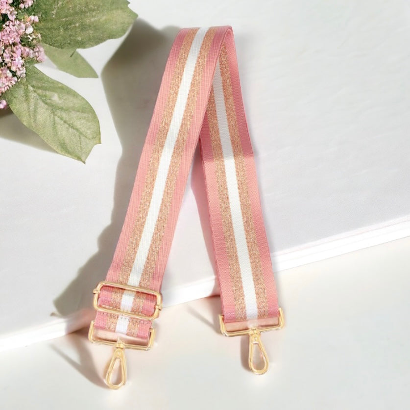 Shimmer Striped Bag Strap - Blush/Gold-240 Bags-Golden Stella-Coastal Bloom Boutique, find the trendiest versions of the popular styles and looks Located in Indialantic, FL