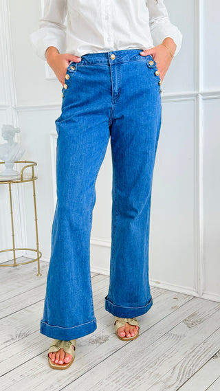 Ashleigh Button Detail Flare Denim