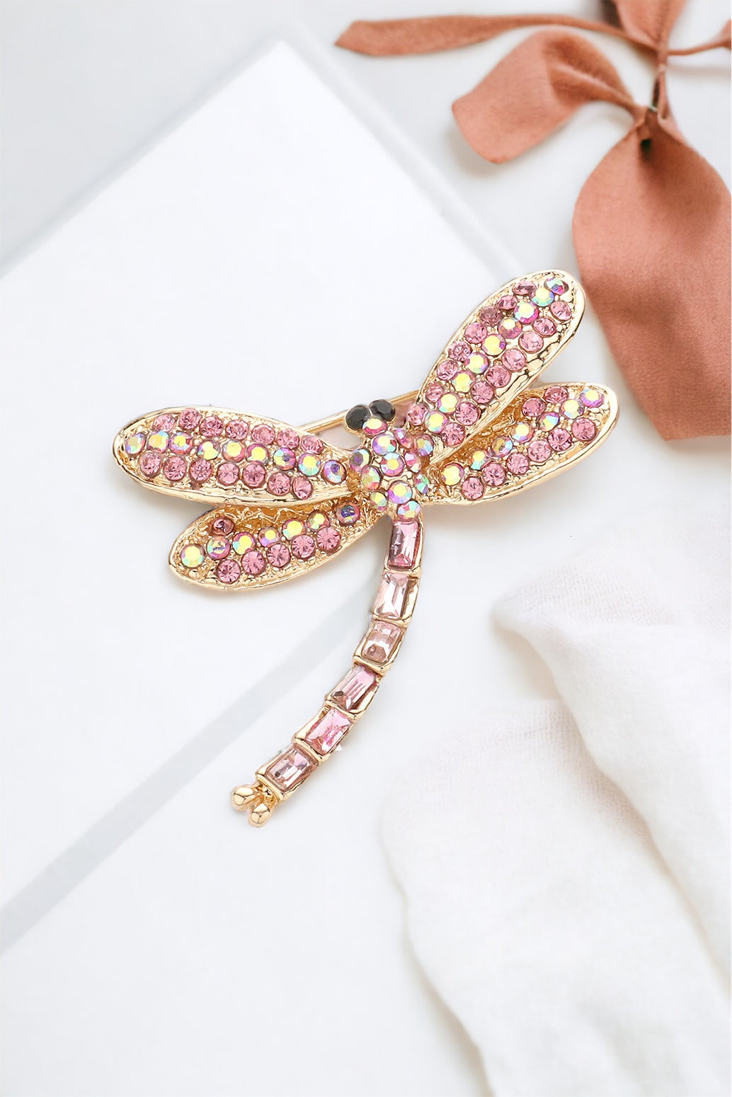 CZ Pink Dragonfly Brooch-230 Jewelry-Wona Trading-Coastal Bloom Boutique, find the trendiest versions of the popular styles and looks Located in Indialantic, FL