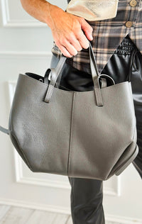 Pyramid Italian Tote- Grey-240 Bags-DEDA LEATHER-Coastal Bloom Boutique, find the trendiest versions of the popular styles and looks Located in Indialantic, FL