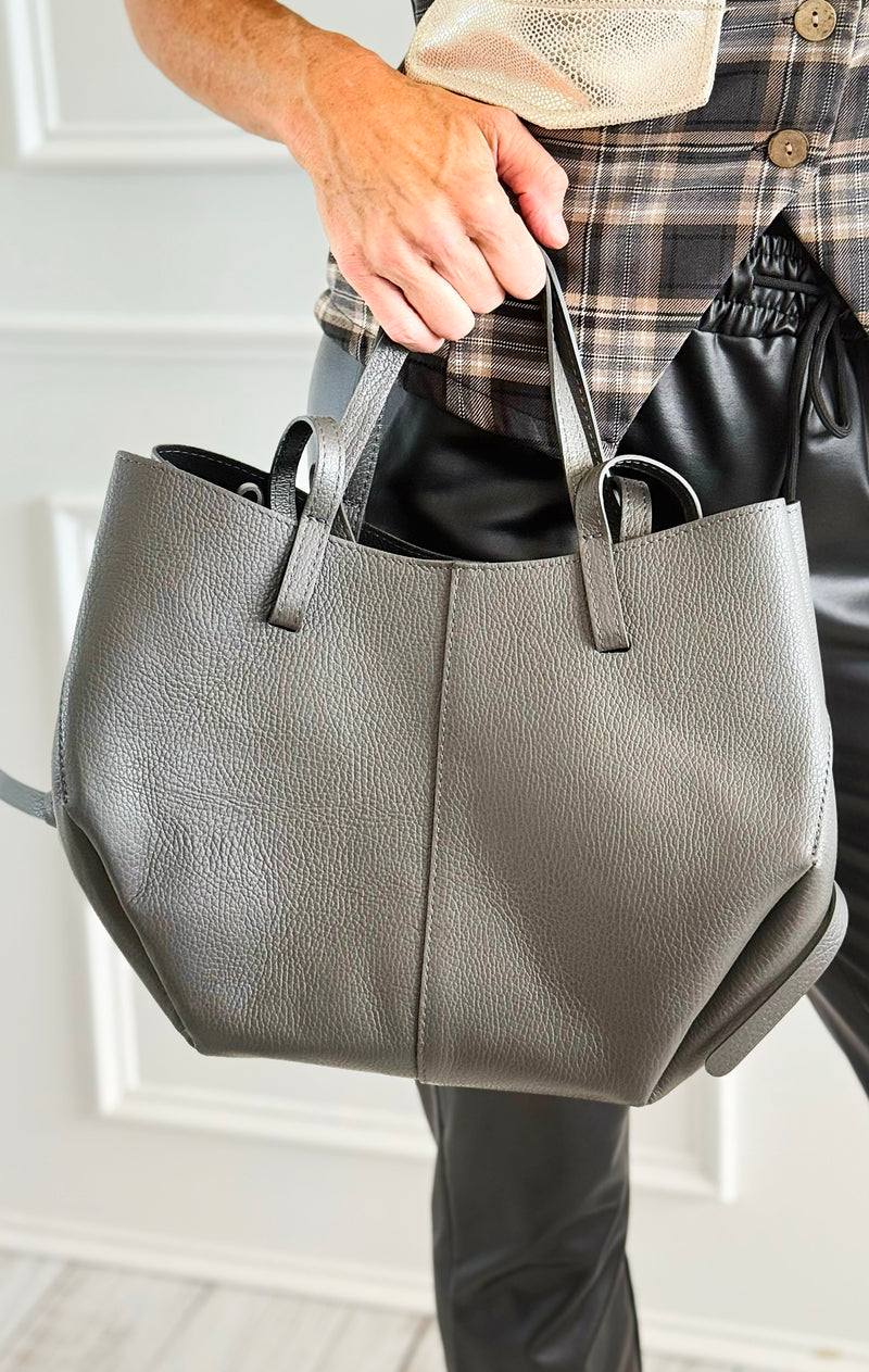 Pyramid Italian Tote- Grey-240 Bags-DEDA LEATHER-Coastal Bloom Boutique, find the trendiest versions of the popular styles and looks Located in Indialantic, FL