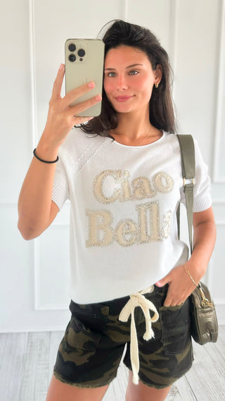 Ciao Bella Glam Boatneck Italian Top - White