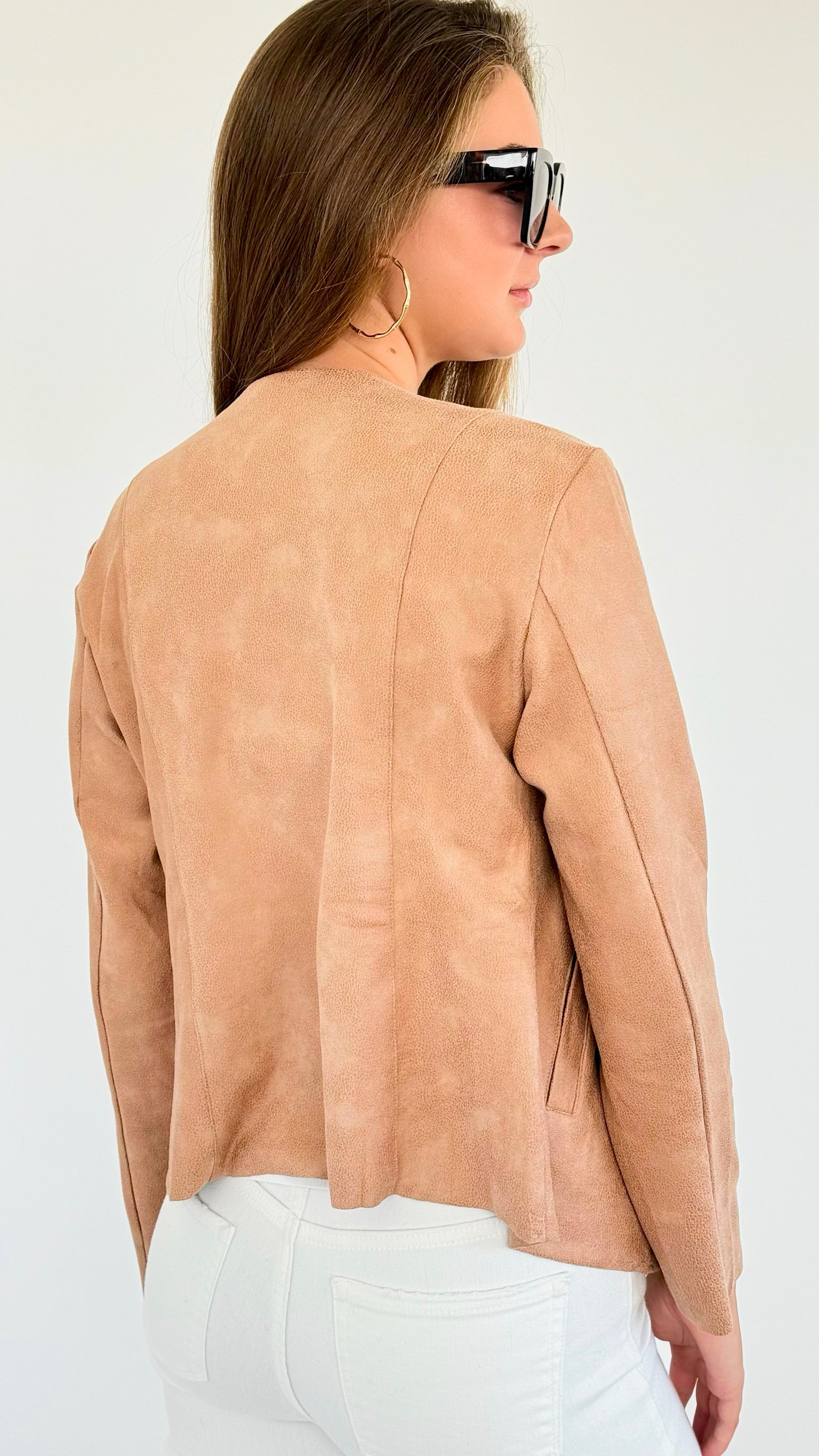 Textured Suede Moto Jacket - Taupe-160 Jackets-Kori America-Coastal Bloom Boutique, find the trendiest versions of the popular styles and looks Located in Indialantic, FL