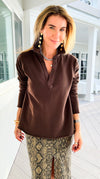 Eileen Cozy Lounge Collar Pullover Top - Espresso-110 Long Sleeve Tops-Mono B-Coastal Bloom Boutique, find the trendiest versions of the popular styles and looks Located in Indialantic, FL