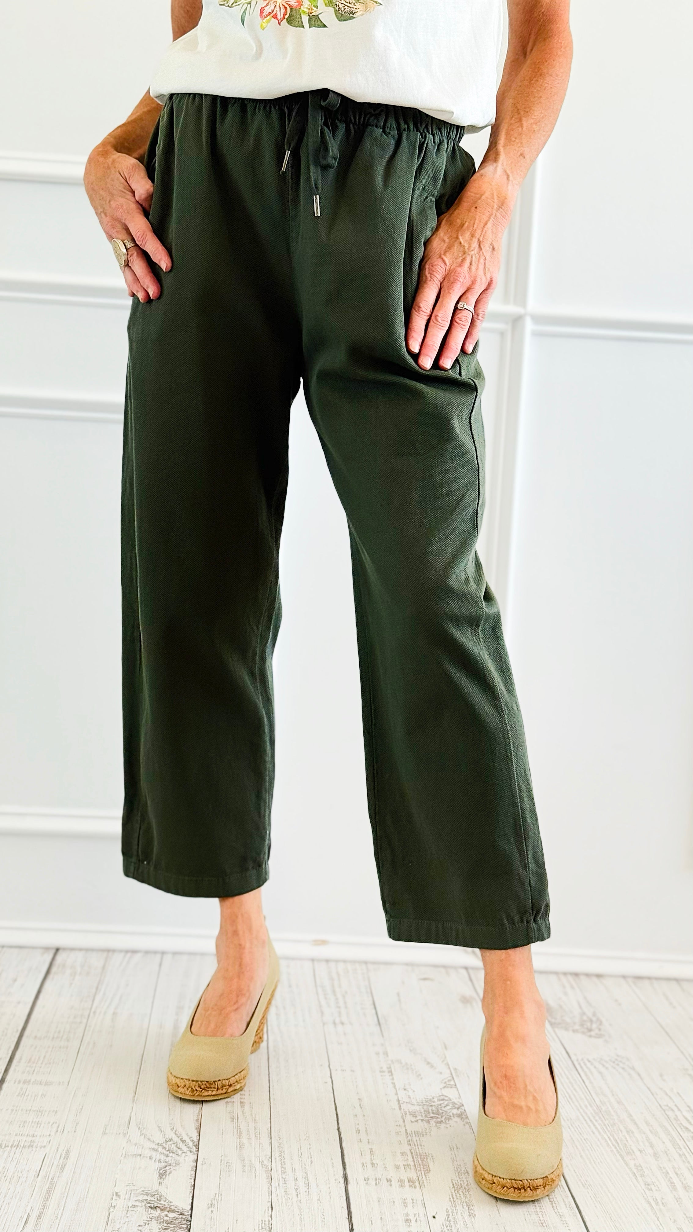 Italian Cropped Textured Woven Joggers-Fatigue-100 Pants-V SKY-Coastal Bloom Boutique, find the trendiest versions of the popular styles and looks Located in Indialantic, FL