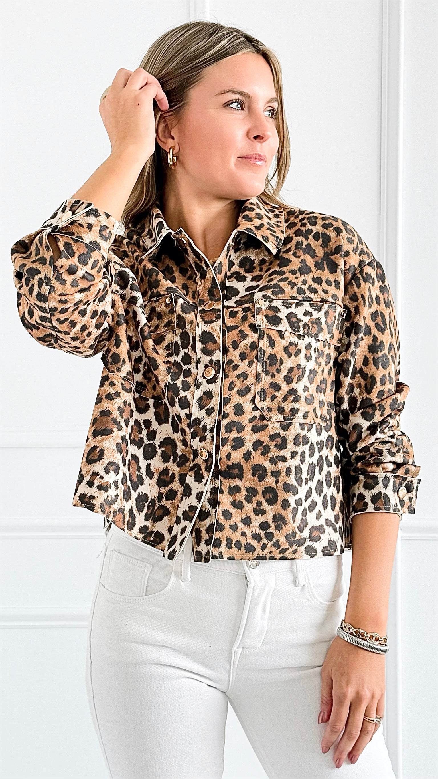 Leopard Print Cropped Jacket-160 Jackets-7Mango7-Coastal Bloom Boutique, find the trendiest versions of the popular styles and looks Located in Indialantic, FL