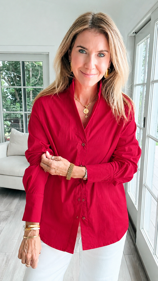 Sutton Italian Button Up Blouse- Red Burgundy