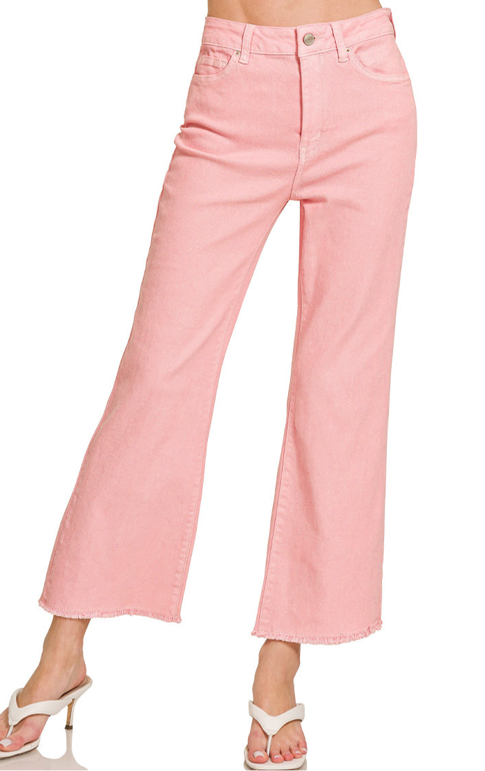 Acid Wash Hem Bootcut Pants - Pink-170 Bottoms-Zenana-Coastal Bloom Boutique, find the trendiest versions of the popular styles and looks Located in Indialantic, FL