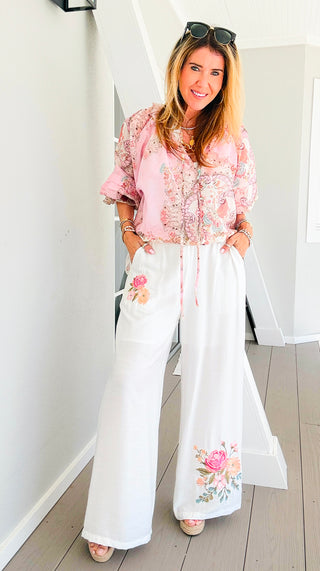 Breezy Bloom Pants - White
