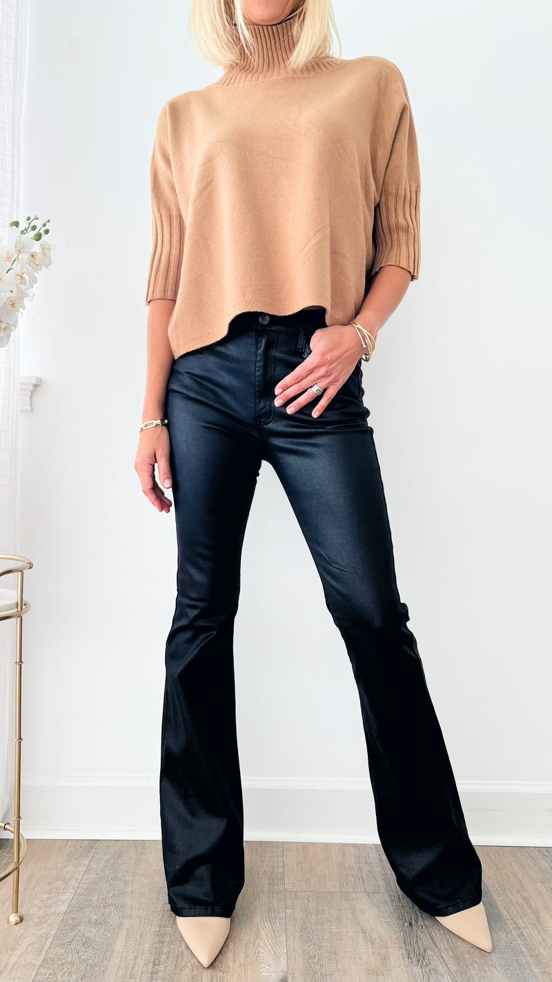 Coated Black Boot Cut Pant-170 Bottoms-Vibrant M.i.U-Coastal Bloom Boutique, find the trendiest versions of the popular styles and looks Located in Indialantic, FL
