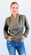 Faux Snake Skin & Suede Jacket - Olive-130 Long Sleeve Tops-mystree-Coastal Bloom Boutique, find the trendiest versions of the popular styles and looks Located in Indialantic, FL