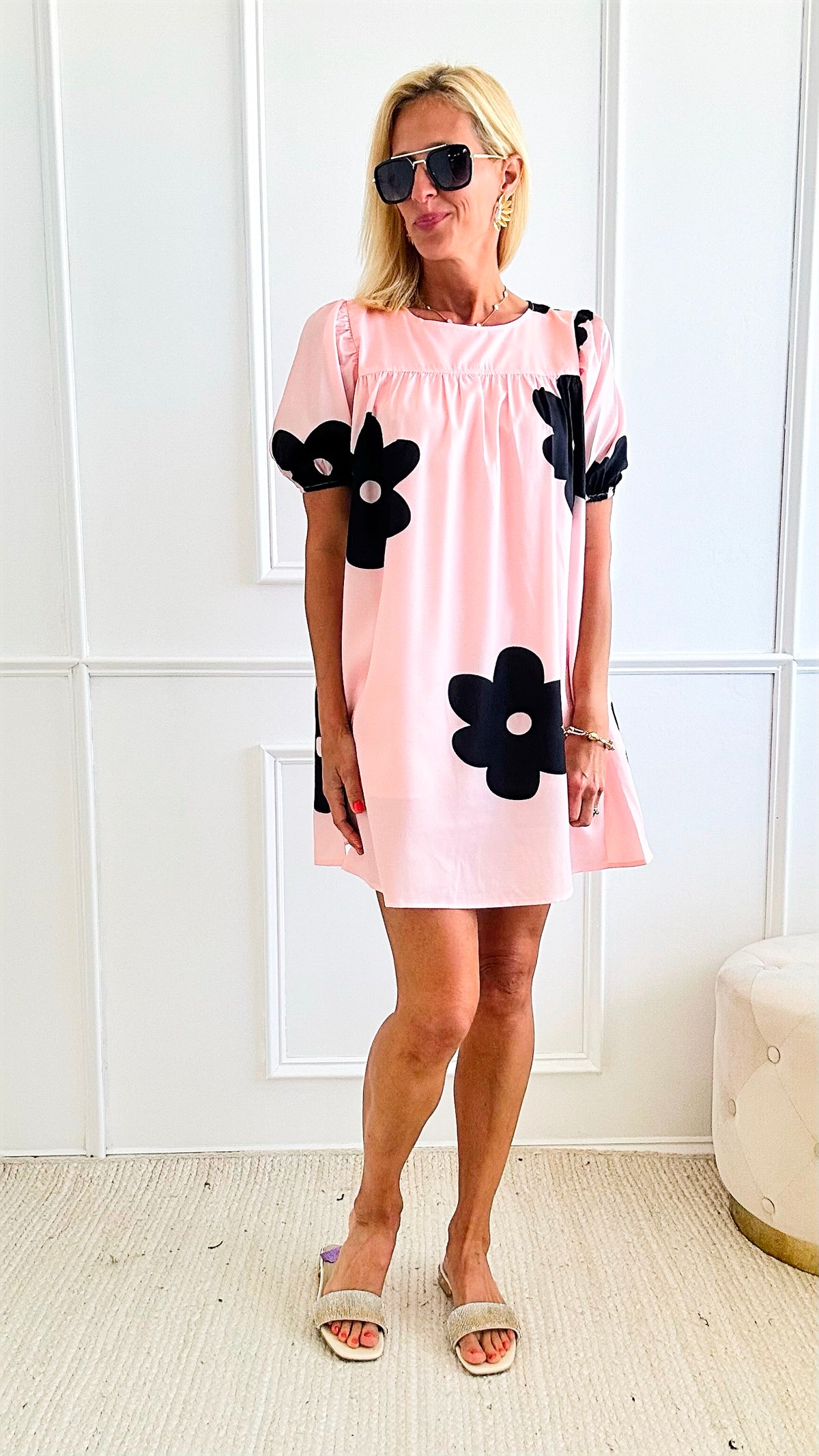 Floral Printed Short Puff Sleeve Mini Dress-200 dresses/jumpsuits/rompers-Anniewear-Coastal Bloom Boutique, find the trendiest versions of the popular styles and looks Located in Indialantic, FL