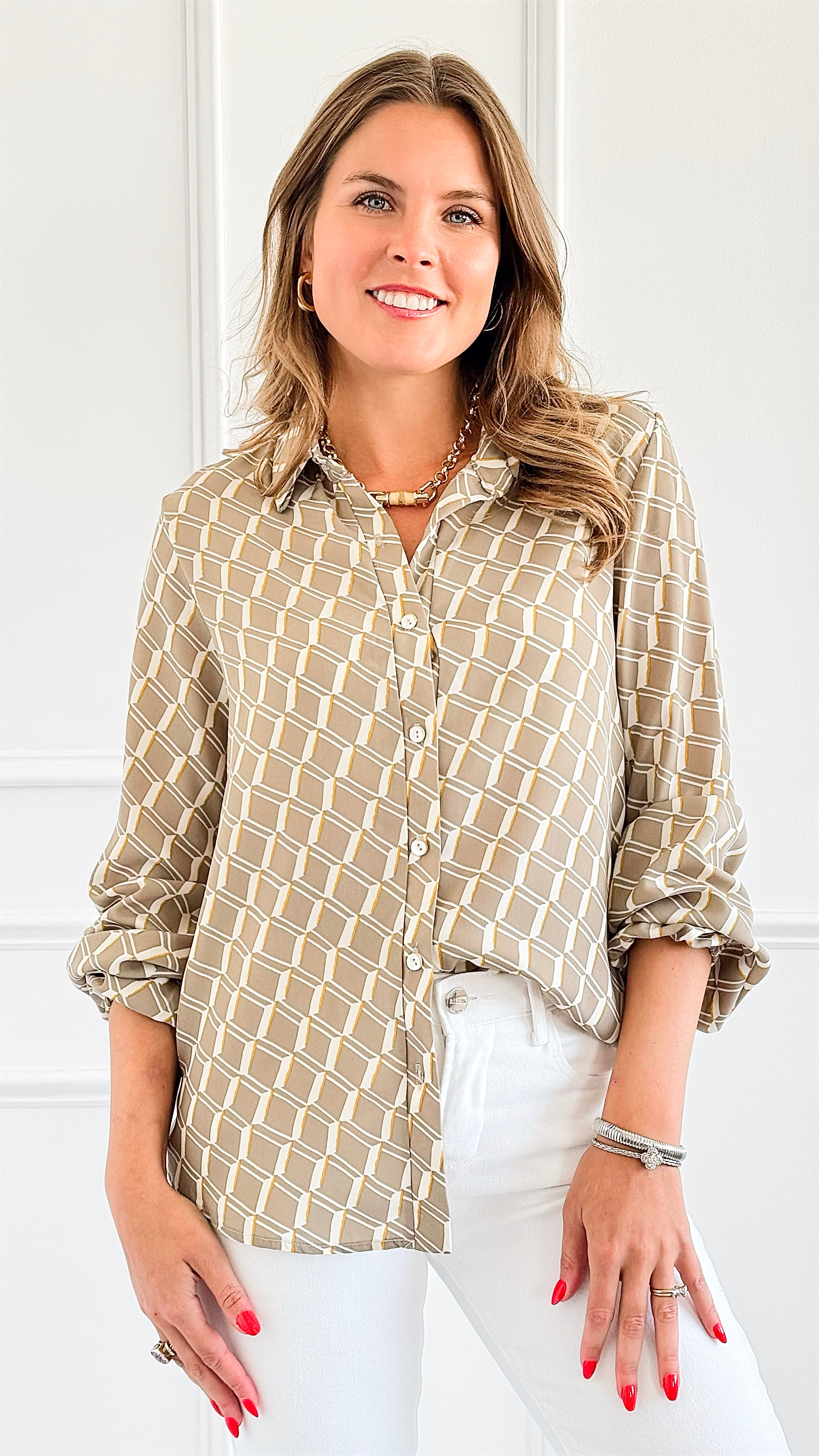 Chic Link Print Long Sleeve Top-130 Long Sleeve Tops-BucketList-Coastal Bloom Boutique, find the trendiest versions of the popular styles and looks Located in Indialantic, FL