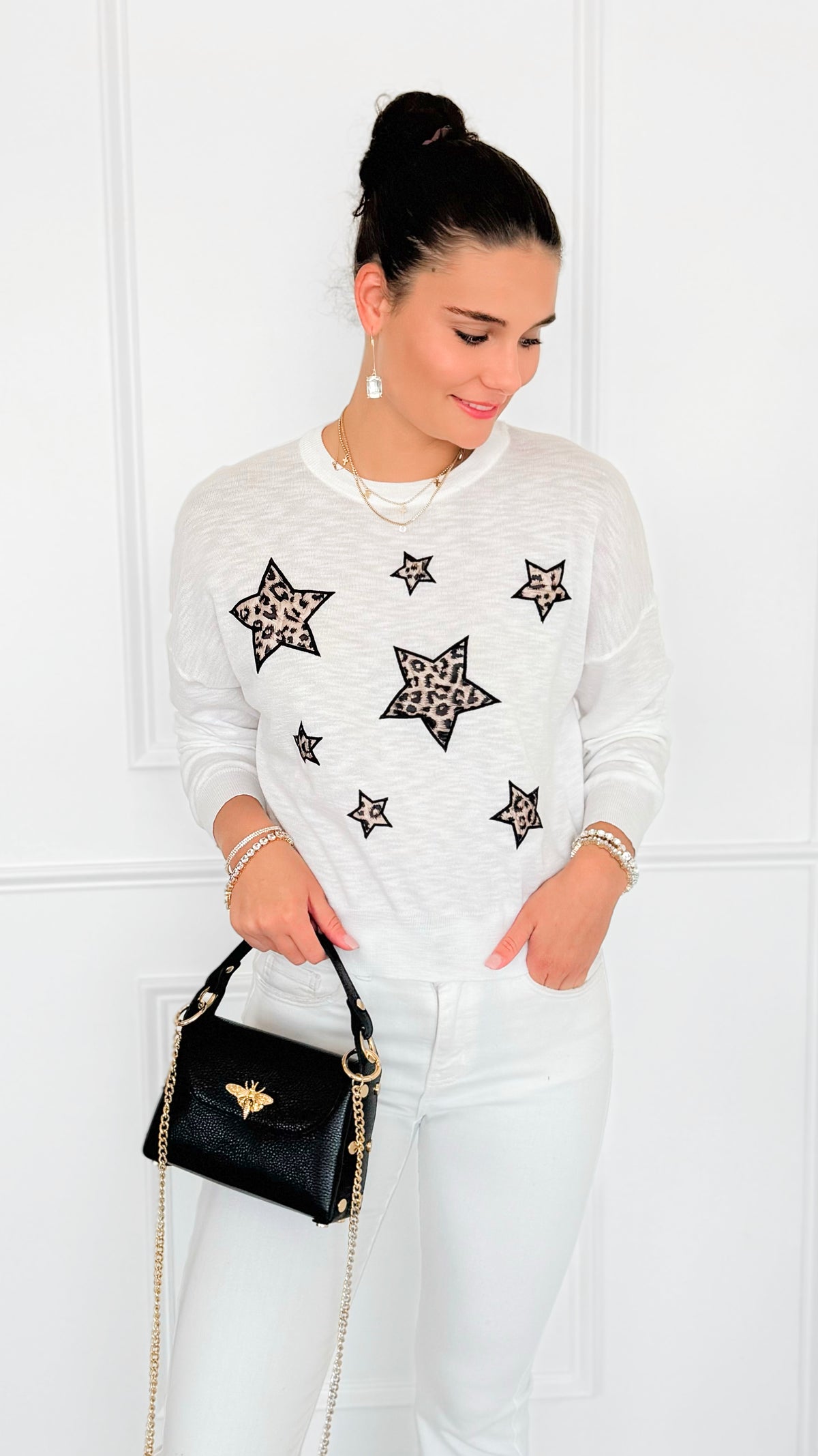 Star Wild Long Sleeve Top- White-110 Long Sleeve Tops-V SKY-Coastal Bloom Boutique, find the trendiest versions of the popular styles and looks Located in Indialantic, FL