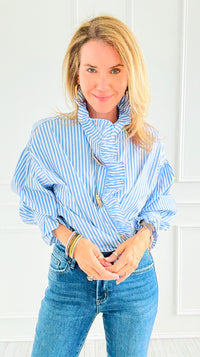 Blue Belle Italian Woven Blouse-110 Long Sleeve Tops-TATTOO Z-Coastal Bloom Boutique, find the trendiest versions of the popular styles and looks Located in Indialantic, FL